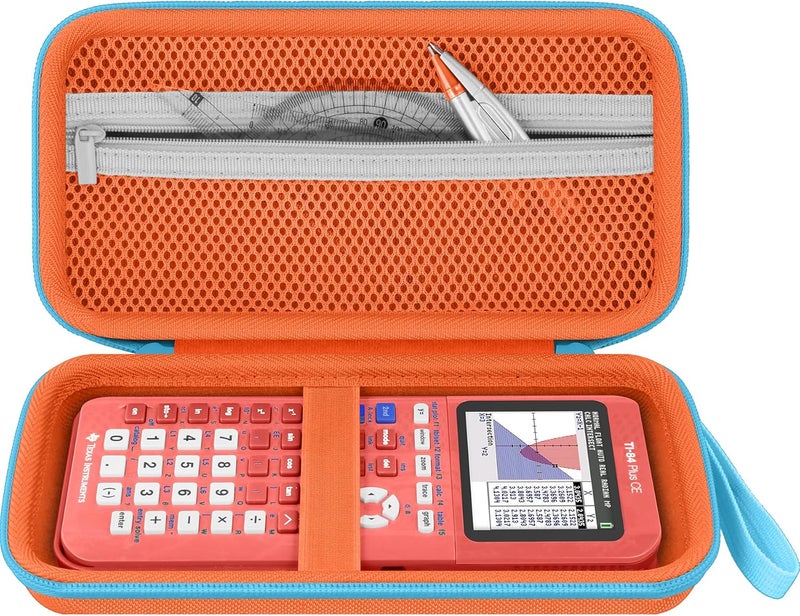 Baval Calculator Case Compatible with Texas Instruments TI-84 Plus CE/TI-84 Plus/TI-Nspire CX II CAS/TI-Nspire CX II/TI-83 Plus/TI-89 Titanium Color Graphing Calculator (Orange Case,Blue Zipper) - Image 2